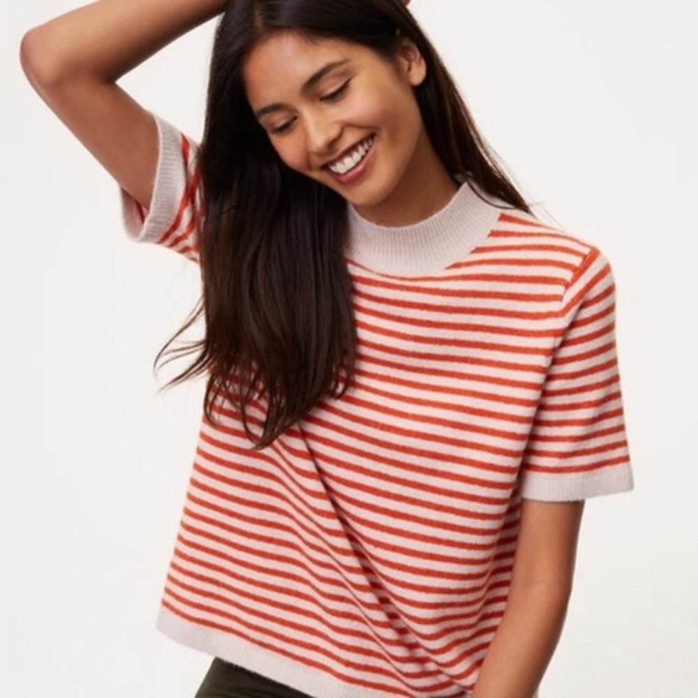LOFT Striped Mock Neck Sweater